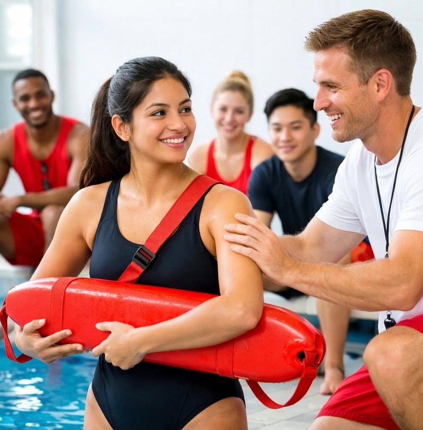Lifeguard training at the pool
