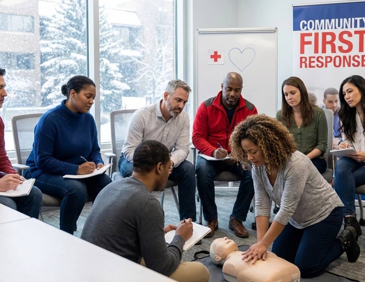 Instructor leading a group CPR session